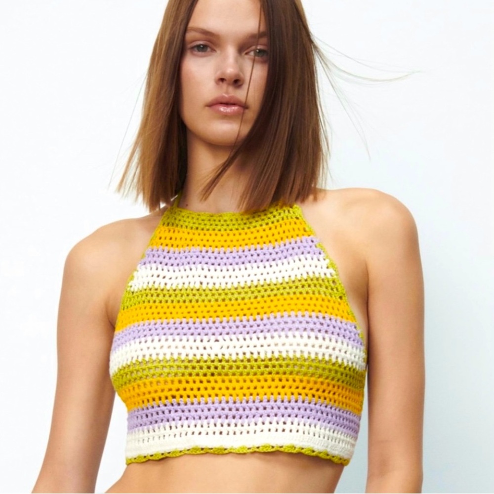 Zara Crochet Halter Crop Top Striped Women’s Size Small